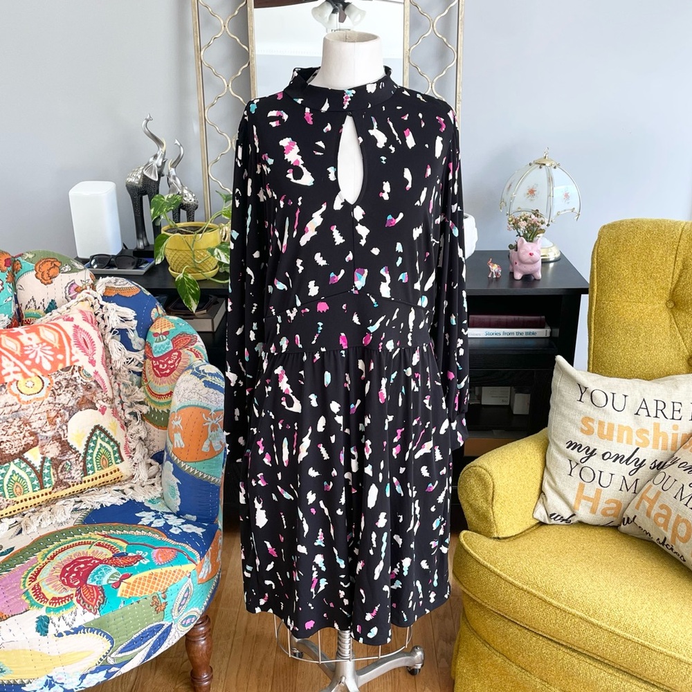 Lane Bryant Black Multicolor Long Sleeve Dress